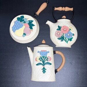 Vtg Homco Floral Wall Art Decor Plaques Coffee Teapot Pan Country Cottage USA